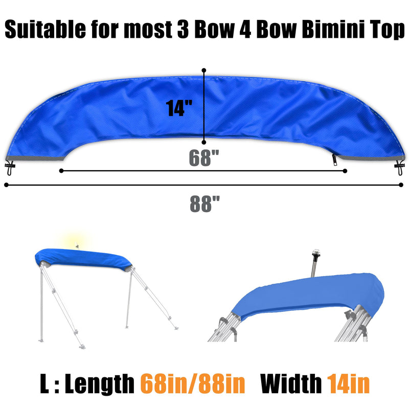 Kintaki Bimini top Boot Cover, Suitable for 3-4 Bows Bimini Tops, Design with Light Hole Bimini Top Cover, 600D Waterproof Bimini Storage Boot blue L 68-88IN