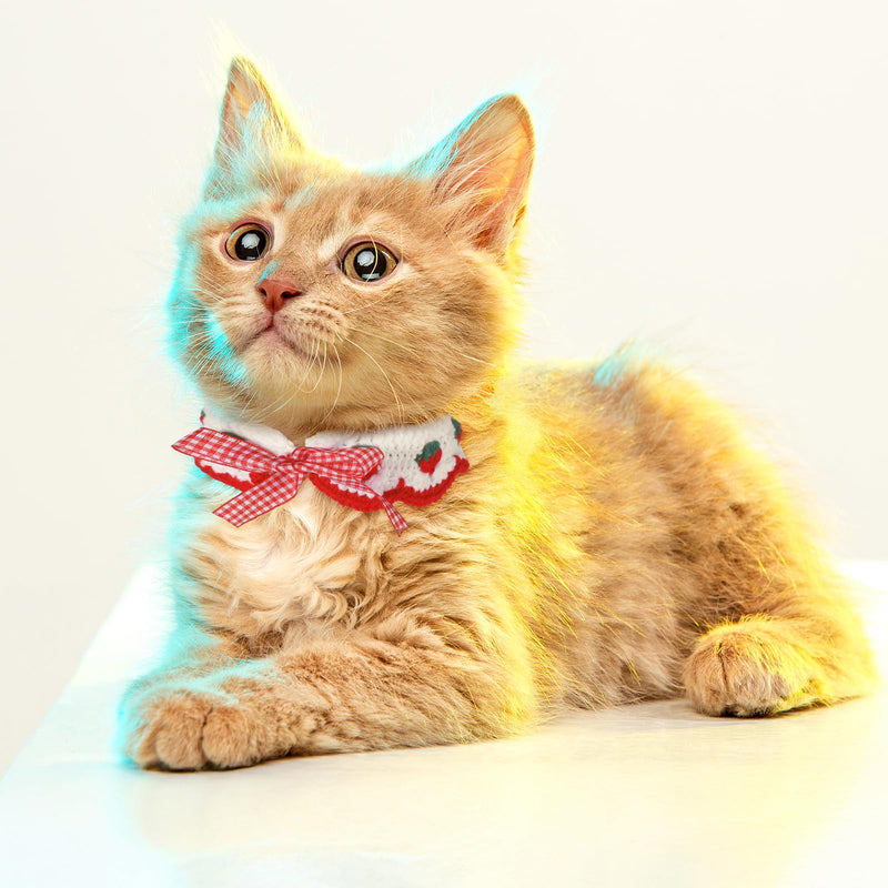 Cat Knitted Collar Breakaway Cat Collar with Cute Bow Tie and Strawberr Handmade Knitting Collar for Cats and Small Dogs Puppie - BeesActive Australia