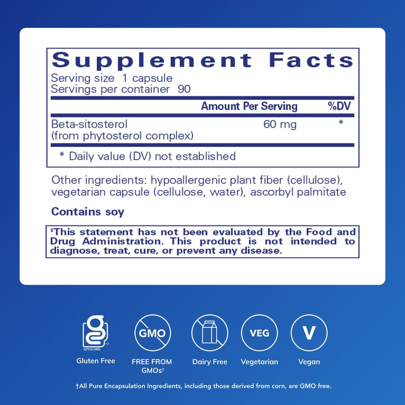 Pure Encapsulations Beta-Sitosterol, 90 Capsules | Men's Supplement for Urinary Flow and Health*, Plant Sterol Formula, Hypoallergenic, Gluten-Free, Dairy-Free 90 Count (Pack of 1)