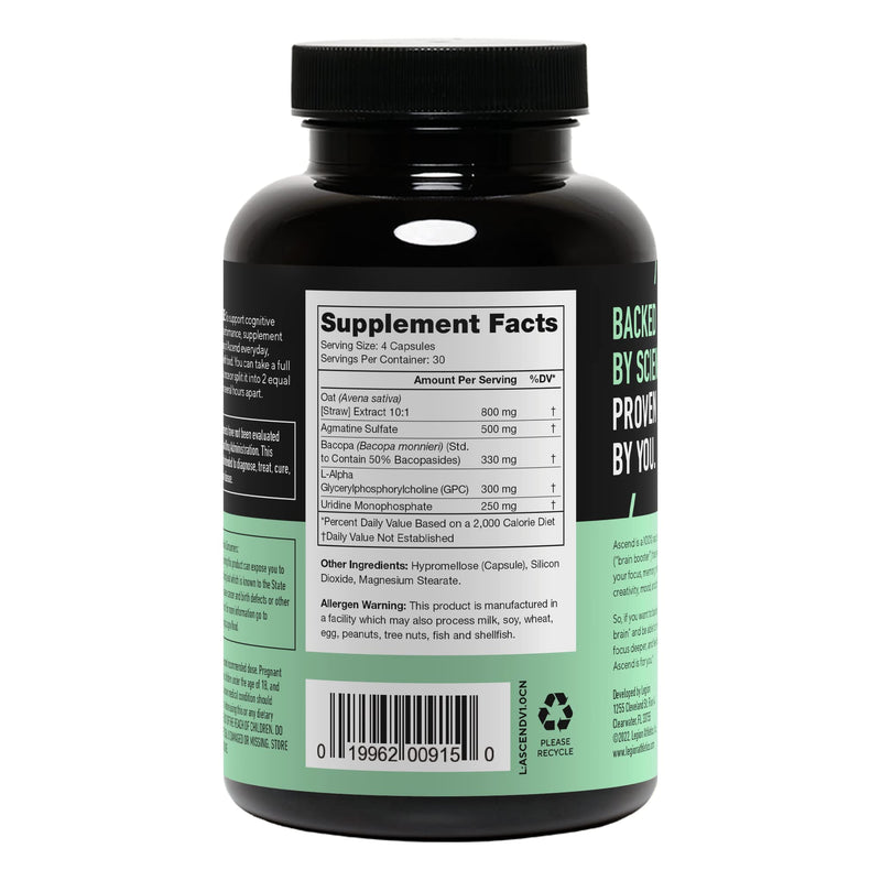 LEGION Athletics Ascend Nootropic - All-Natural Brain Supplements for Memory and Focus - Nootropics Brain Support Supplement with Alpha-GPC - Brain Supplement for Alertness & Mood Support, 30 Servings