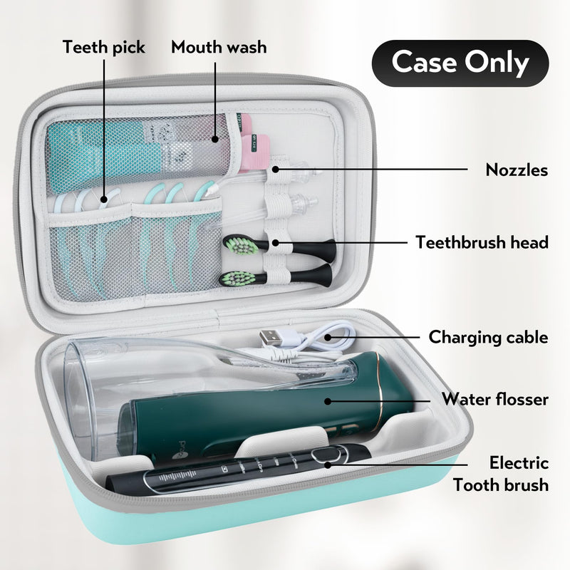 Water Flosser Travel Case, Portable Oral Irrigator Organizer, Sturdy Storage Case for Flosser, Electric Toothbrush, Toothpaste and Irrigator Accessories (Case Only) - Green - BeesActive Australia