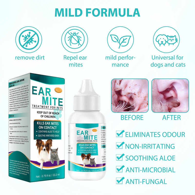 LINXINS Dog Ear Mite Treatment, 2pack Dog Ear Mite Treatment for Cats Puppy, Relieves Odor and Itching, Reduces Ear Mites and Debris -22.2ml