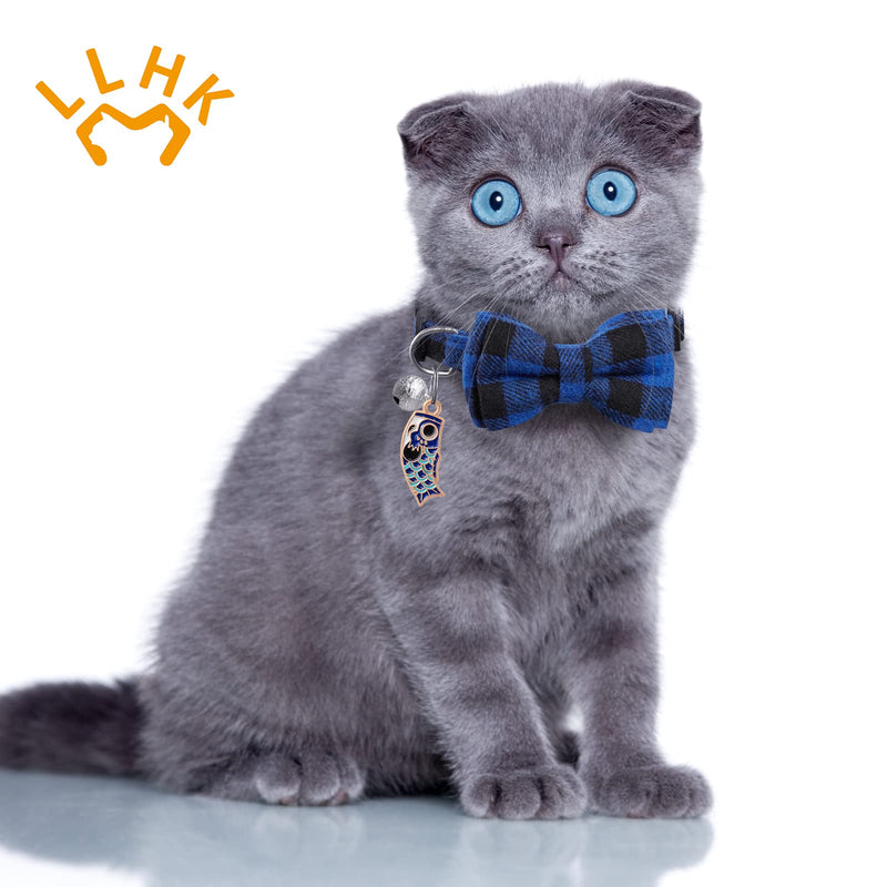 LLHK 4 Pack Small Fish Cat Collars with Bow Tie and Bell,Personalized Breakaway Kitten Collar for Girl boy Cats,Adjustable 7-12inch,Cute for Kitty Kitten Adult Cats,Pet Supplies,Stuff,Accessories Plaid - BeesActive Australia