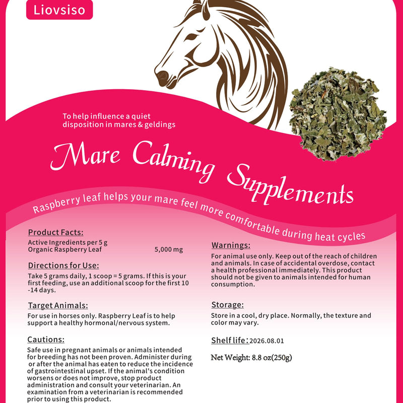 8.8 oz Horse Calming Supplement - Natural Raspberry Leaf Eases Anxiety and Discomfort in Moody Mares, Calms During Heat Cycles - Suitable for Geldings Too 8.8 OZ - BeesActive Australia