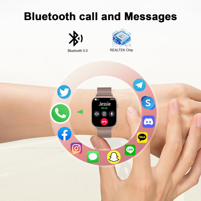 Smart Watch for Women,1.83" HD Smartwatches (Answer/Make Call), IP68 Waterproof Activity Fitness Tracker, HR, Sleep Monitoring, Pedometer, Reloj Inteligente for Android iOS (Rose Gold) Rose Gold