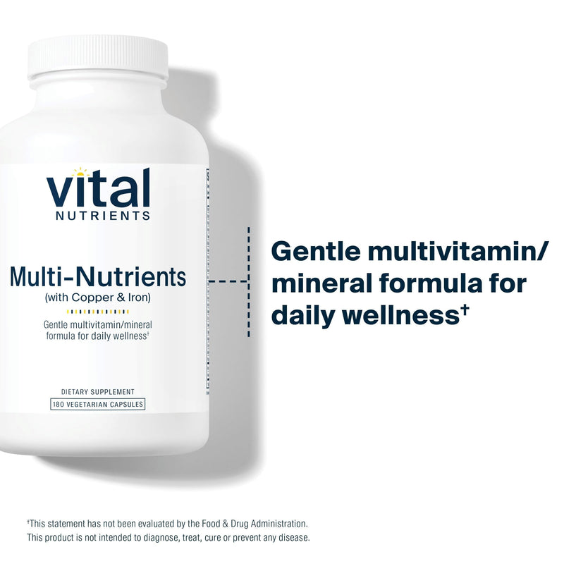 Vital Nutrients Multi-Nutrients 4 - Citrate/Malate Formula (with Copper and Iron) - Multi Vitamin/Mineral Formula with Potent Antioxidants - Bioavailable Form - Non-GMO - 180 Capsules