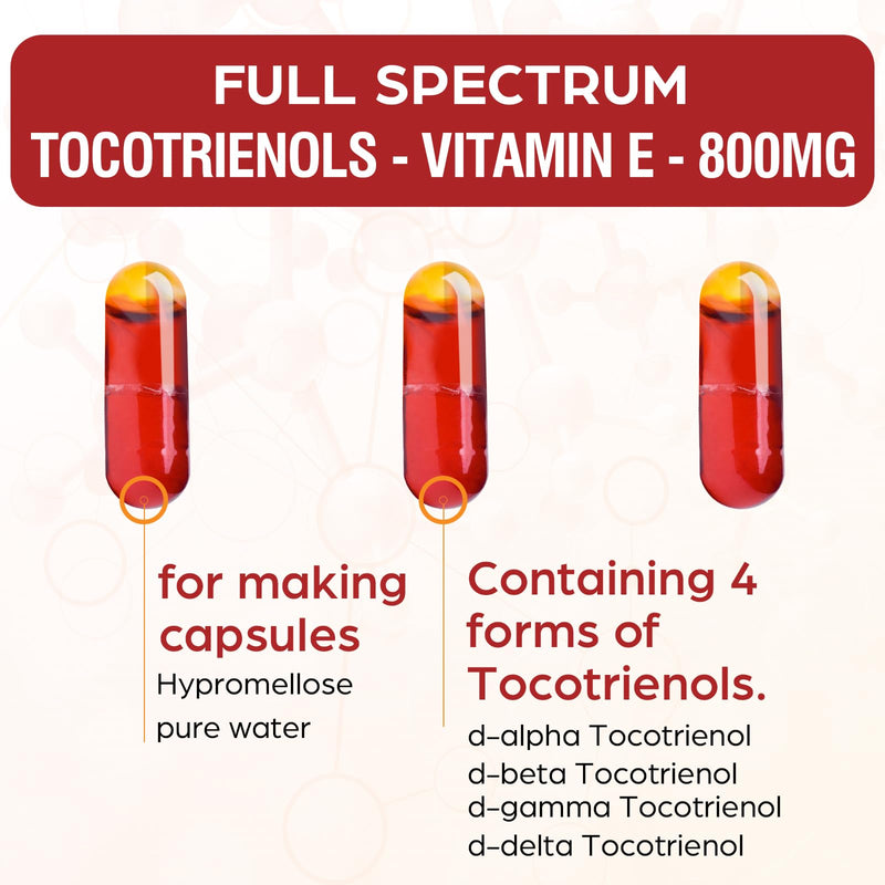 Tocotrienol Supplement Full Spectrum, Cutting-edge Fusion Technology, Tocotrienol Vitamin E-Tocotrienols 800mg,Powerful Antioxidant,Cardiovascular,Highest Absorption Rate - 60 Liquid-Filled Capsules Unflavored 60 Count (Pack of 1) - BeesActive Australia