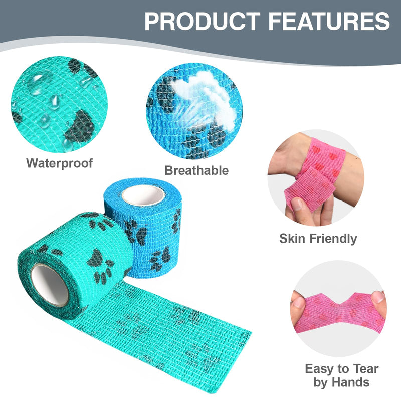 Aevcvok 15 rolls of self-adhesive bandage, 5 cm x 4.5 m, cohesive bandage, fixing bandage, self-adhesive for pets, tape, self-adhesive elastic bandage for sports, wrist, ankle, fingers (coloured), multi-coloured - BeesActive Australia