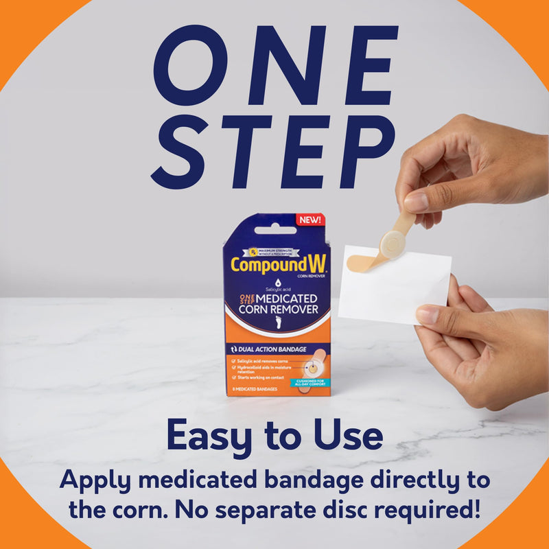 Compound W One Step Medicated Corn Remover Hydrocolloid Corn Pads with Salicylic Acid, 8 Count - BeesActive Australia