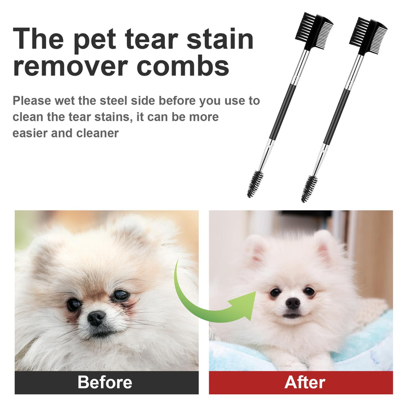 2 Pcs Dog Tear Comb Tear Stain Remover Comb Double-Head Dog Eye Brush Dog Eye Cleaning Comb Dog Eye Comb Brush Pets Grooming Comb Double-Sided for Dogs Cats - BeesActive Australia