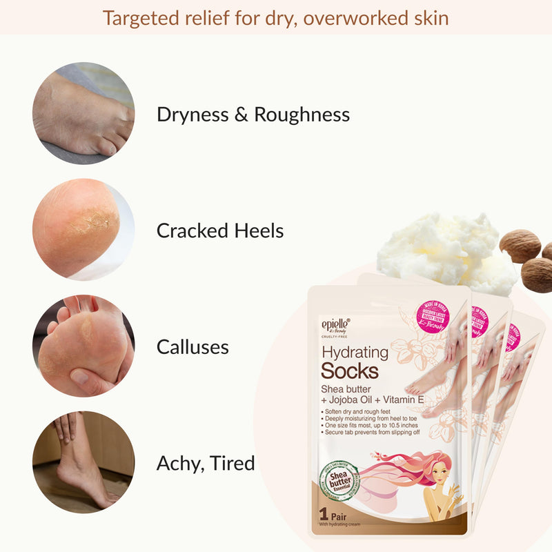 Epielle Hydrating Foot Mask 6 Pairs, Relieve and Soften with Shea Butter & Jojoba Oil, Deep Moisturizing Socks for Dry, Cracked Feet, Self Care Gifts for Women, Spa Kit, Easter Basket Stuffers Hydrating Socks - BeesActive Australia