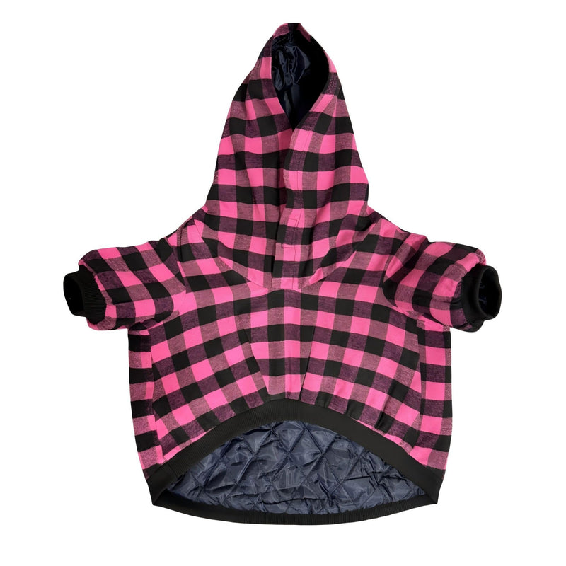 Dog Winter Cotton-Padded Clothes Boy Small Coat Medium Puppy Plaid Jacket Large Size Pet Girl Extra Hoodie (Pink L) Pink - BeesActive Australia
