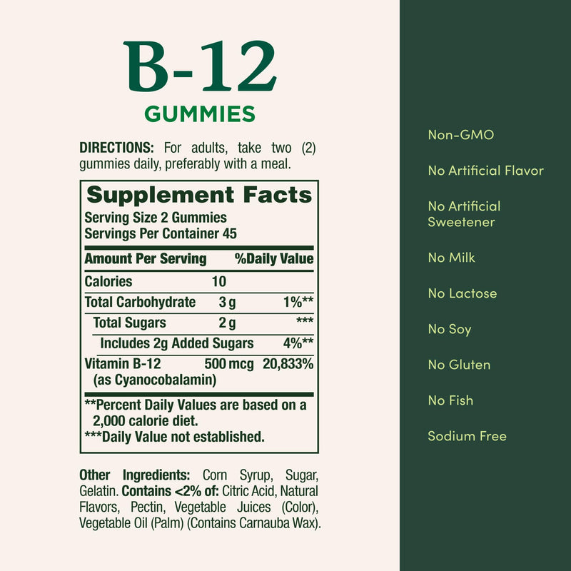 Nature's Bounty Vitamin B12 Gummies, 500mcg, Mixed Berry Flavor, 90 Gummies 90 Count (Pack of 1)