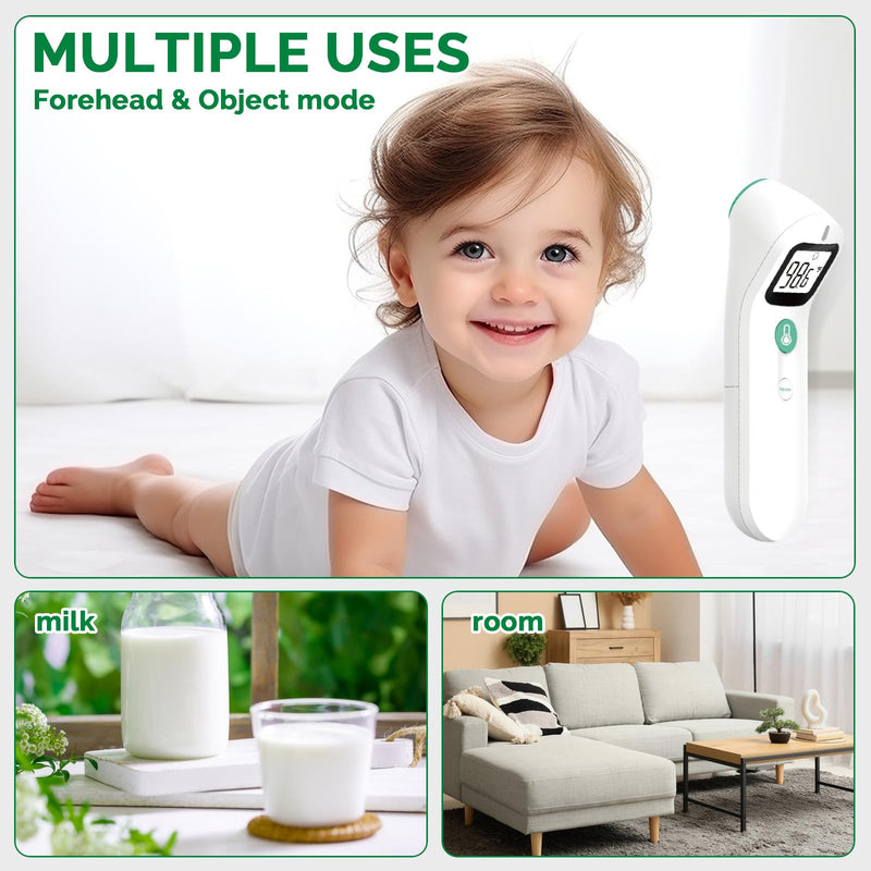 No Touch Forehead Digital Thermometer for Adults, Kids with Fever Alarm, 1s Instant Reading Large LCD Display, Multi-Mode Object Temperature (Batteries Included)