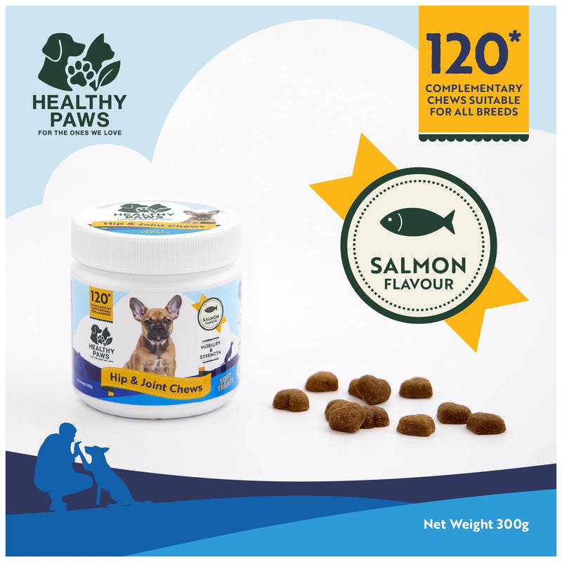 Healthy Paws Joint & Hip Treats for Dogs – Glucosamine, MSM, Chondroitin, Curcuma, Green-Lipped Mussels & Vitamin E – Supports Mobility, Flexibility, Strength & Stiffness Relief