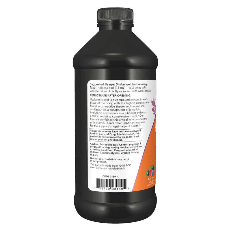 NOW Foods Supplements, Liquid Hyaluronic Acid, Delicious Berry Flavor, 100 mg Per Serving, 16-Ounce