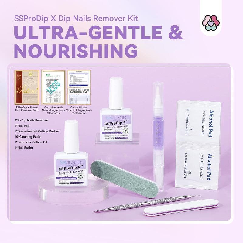 SAVILAND Dip Powder Remover Kit 2Pcs: 15ml Gentle & Safe Dip Nail Remover With Cuticle Oil Nail File Tools No Soak or Wrapping Removal Easy Remove at Home Gift For Women 2Pcs × 15ml (Set 1)