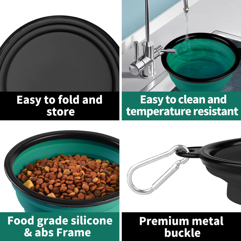 Collapsible Dog Bowls-2 Pack Large Size for Large/Medium Dogs, Dog Travel Water Bowl, Dog Cat Portable Water Bowl, Dog Pet Feeding Watering Dish Outdoor Hiking Parking Traveling with 2 Carabiners 01-Black +Dark Green - BeesActive Australia