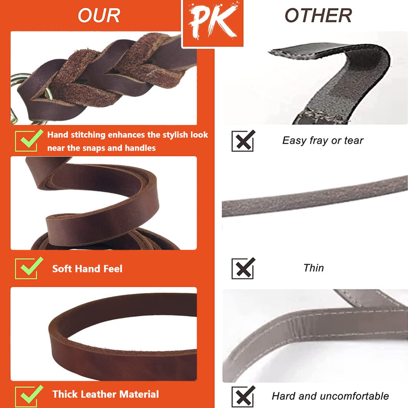 Leather Dog Leash, 5ft/6ft/8ft Braided Leather Leash for Dogs, Heavy Duty Dog Leashes with Rotating Clasp, Soft and Durable Leather Dog Training Leash for Large Medium Small Dogs (Brown, 6Ft x 1/2") 6Ft x 1/2" Brown - BeesActive Australia