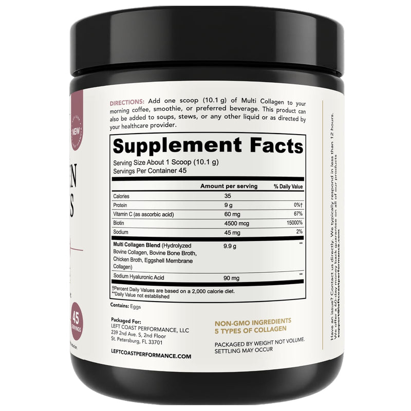 Multi Collagen Powder with Biotin, Hyaluronic Acid & Vitamin C, 16oz | Hydrolyzed Collagen Supplement Types I, II, III, V, X - Supports Hair, Skin, Nails for Women - Non GMO, 3rd Party Lab Tested 1 Pound (Pack of 1)