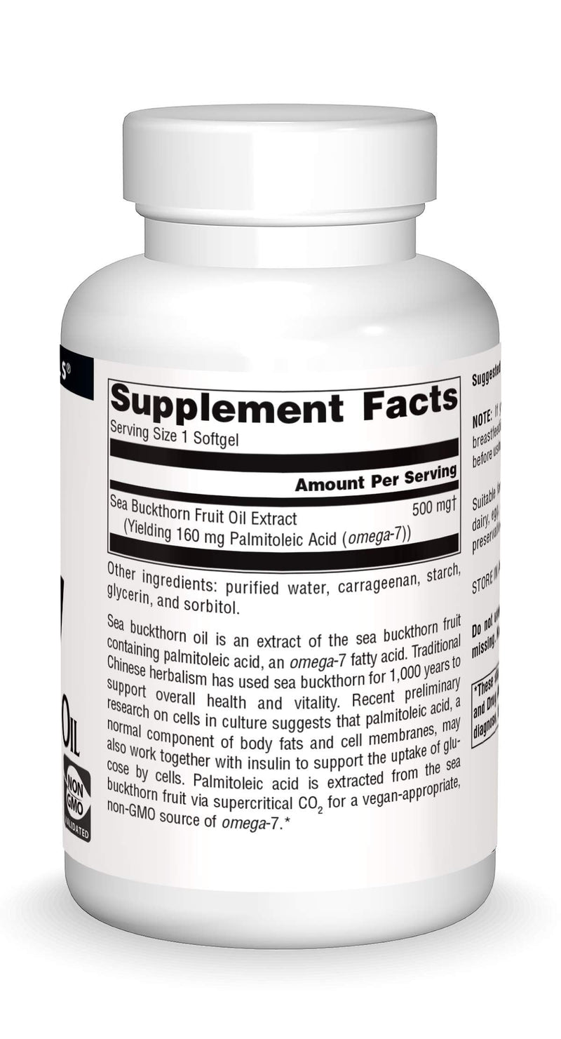 Source Naturals, Omega-7-120 Vegan Softgels | Sea Buckthorn Fruit Oil | Non-GMO | Vegan-Sourced for Health and Vitality 120 Count (Pack of 1)