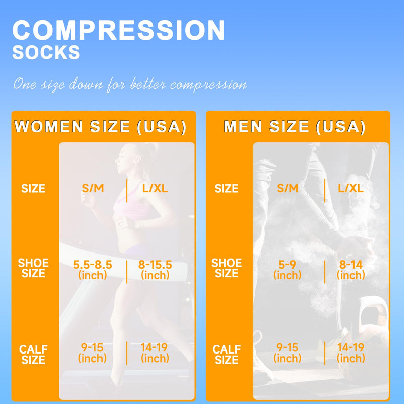 cerpite Compression Socks for Women & Men 6 Pairs Knee High Compression Socks 20-30 mmhg Best for Running,Nurse,Travel Large-X-Large Assorted - 17