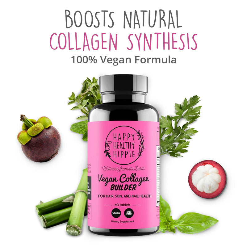 Vegan Collagen Booster for Hair, Skin & Nails, Plant-Based, Non-GMO, 60 Ct | Vegetarian Collagen Builder - Hyaluronic Acid, L-Lysine, Gotu Kola - Supports Connective Tissue - Gluten-Free, Vegan