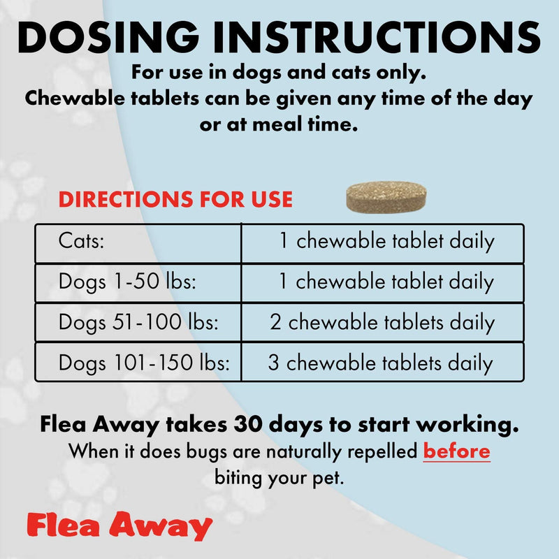 Flea Away All Natural Supplement for Fleas, Ticks, and Mosquitos Prevention for Dogs and Cats, 100 Chewable Treat Tablets, Single (Pack of 2) 1 Single (Pack of 2)