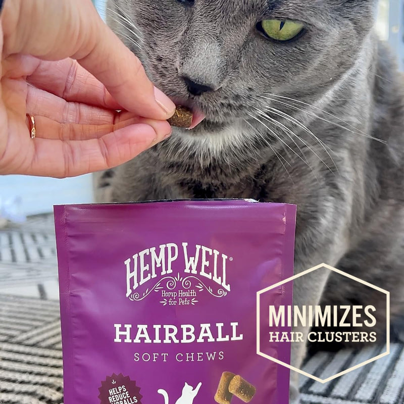 Hemp Well Cat Hairball Soft Chews for Cats, Hairball Control & Digestive Support, Organic Hemp Seed Powder, Pumpkin Seed & Psyllium Fiber, Skin & Coat Support, Chicken Cheese & Catnip Flavor, 120 Ct 120 Soft Chews