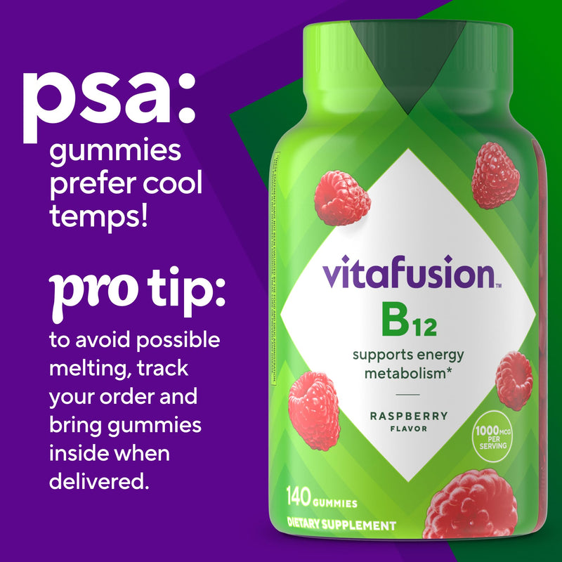 Vitafusion Vitamin B12 1000 mcg | 140 Gummies | Raspberry Flavor | Adult Gummy Vitamins for Women & Men | Gluten and Dairy-Free Supplement 140 Count (Pack of 1)