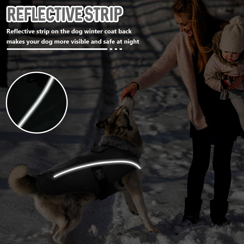 DENTRUN Dog Cold Weather Coats Winter Warm Dog Coat Windproof Cozy Dog Jacket Thick Fleece Vest Water Repellent Apparel with Harness/Leash Hole & Reflective for Outdoor Small Medium Large Dogs XX-Large Black - BeesActive Australia