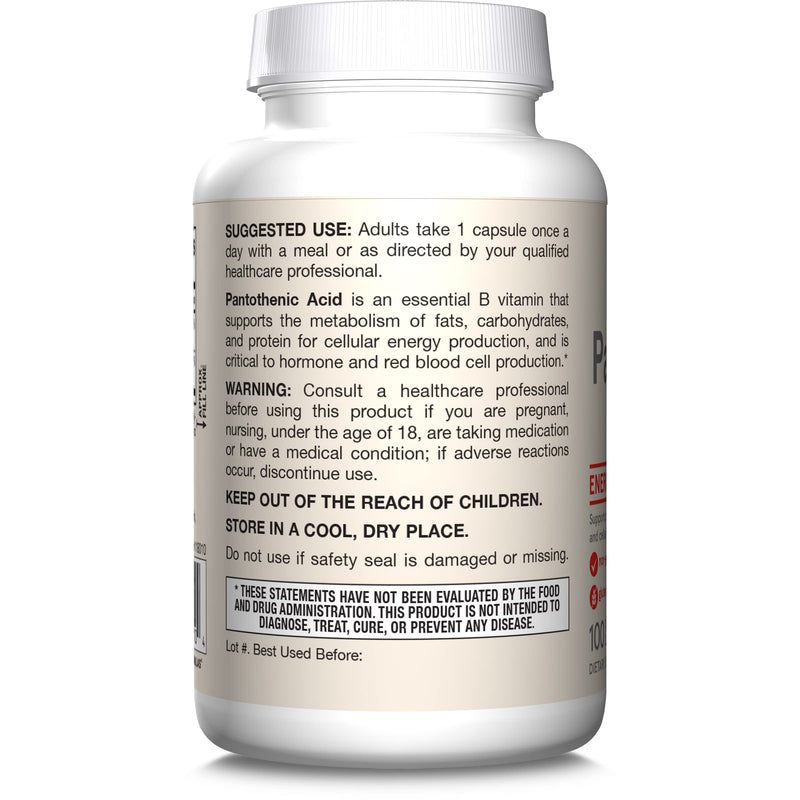 Jarrow Formulas Pantothenic Acid B5 500 mg - 100 Veggie Caps - Essential B Vitamin Dietary Supplement - Energy Production & Metabolism Support - 100 Servings (Pack of 4) 100 Count (Pack of 4)