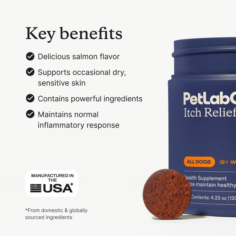 PetLab Co. Salmon Itch Relief Chew Pro for Dogs – Omega 3 for Dogs Itch Supplement - Packed with Beneficial Fatty Acids for Healthy Skin – Seasonal Allergies Support - Packaging May Vary Single Pack