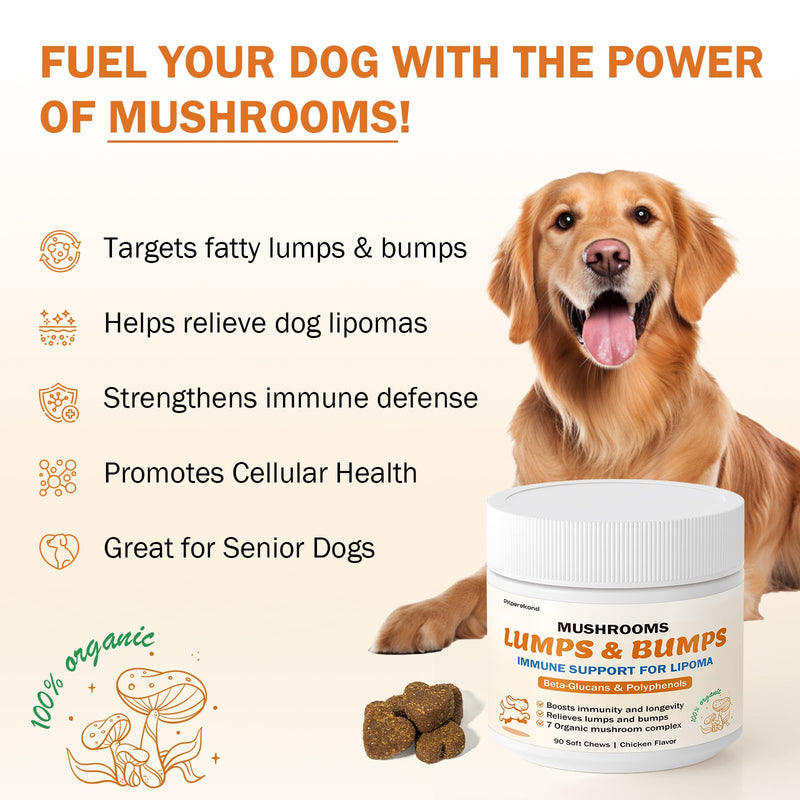 Turkey Tail Mushroom Guard for Dogs Lumps and Bumps, Lipoma Treatment for Dogs, 7 Organic Mushrooms Blend for Immunity, Longevity with Beta-Glucans, Dog Lumps Supplement, 90 Chews, Chicken Flavor
