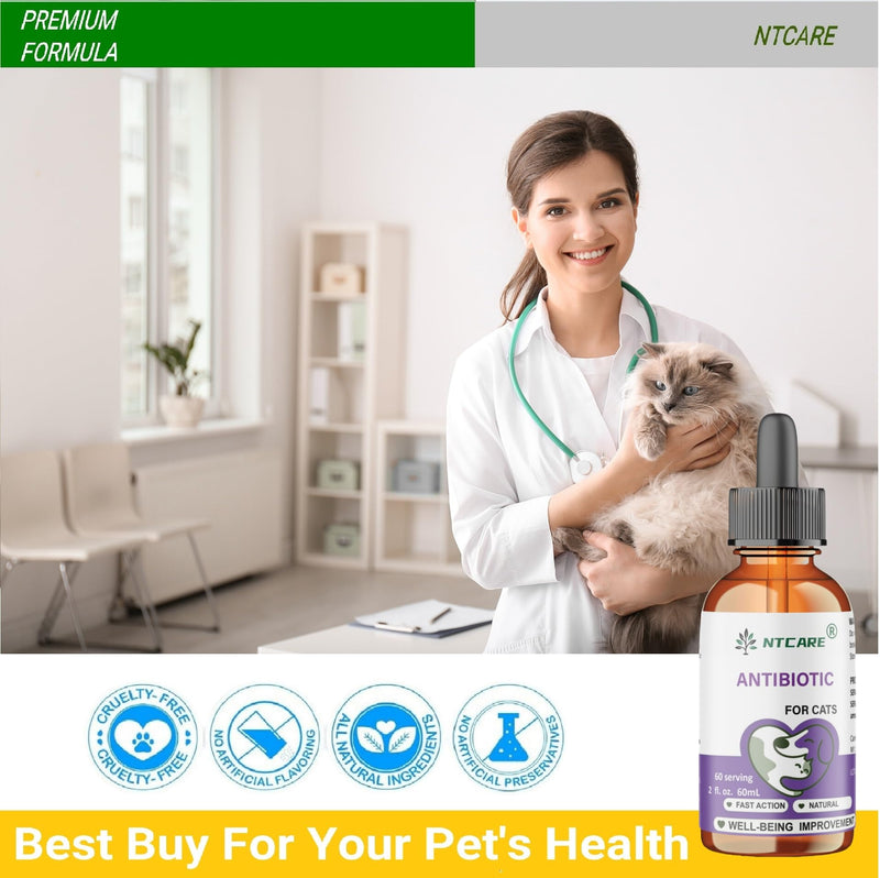 Antibiotics for Cats, Natural Antibiotic Pet Supplements Supports Immune & Cats Allergy Relief, Cat Multivitamin UTI Drops for All Ages & Breeds of Cat, Fish Flavour - 2 Fl Oz / 1 Pack