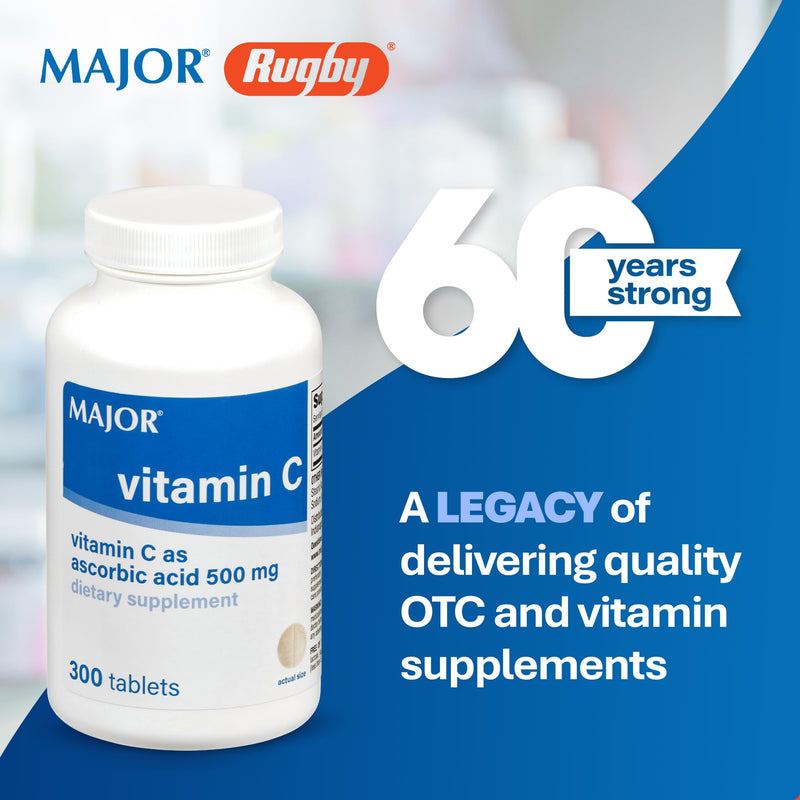 MAJOR Vitamin C-500 mg Ascorbic Acid - New Formula - Vitamin C Tablets - Dietary Supplement - 300 Count (1 Pack)