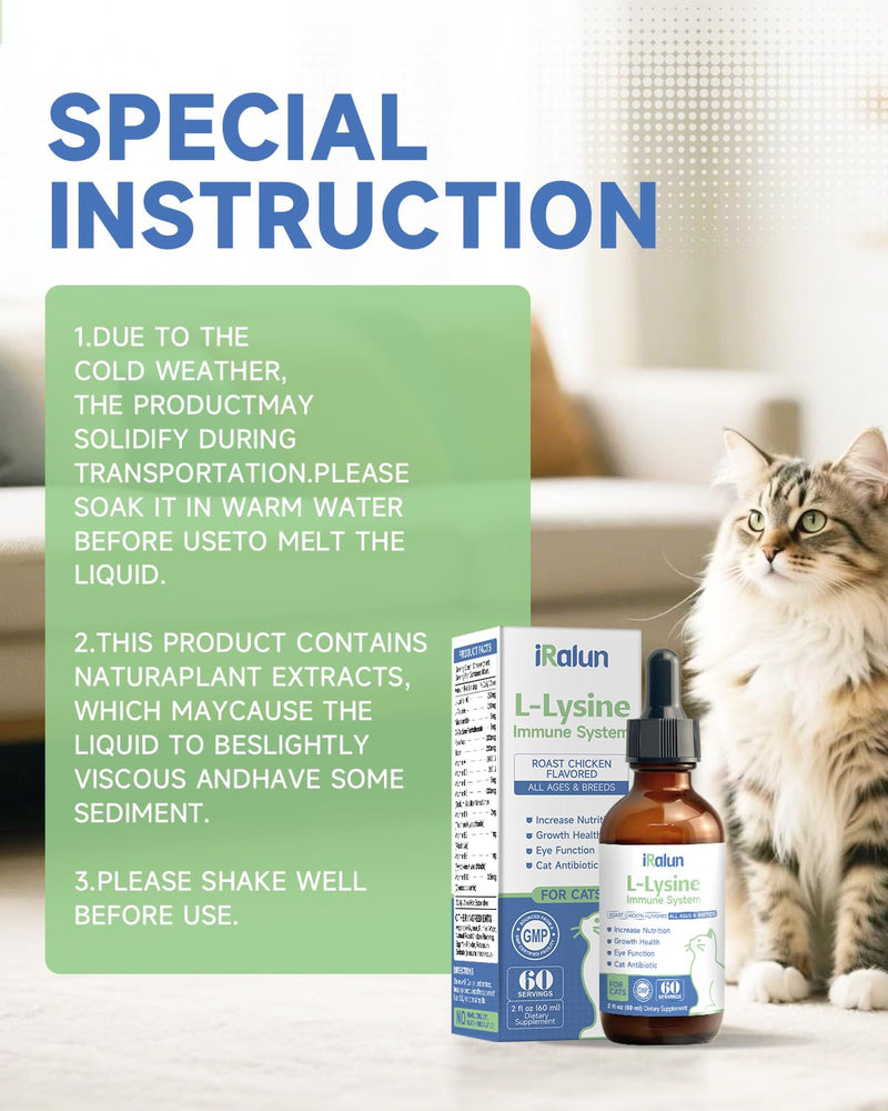 L-Lysine for Cats - cat Immune Support - Lysine for Cats - Sneezing, Runny Nose, Cold, eye care, L-Lysine Supplement for Support Healthy Respiratory, Vision, Roast Chicken Flavor