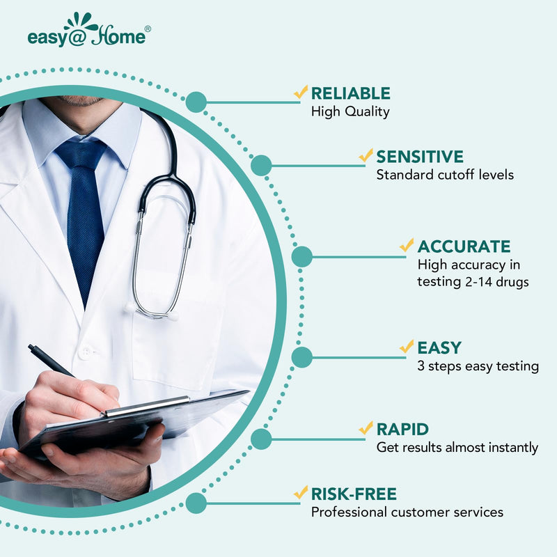Easy@Home 5 Panel Drug Test Kit : THC, BZO, COC, MET, OPI, 10 Pack Instant Urine Multi-Drug Tests for Tracking Detox Employment Screen -#EDOAP-654 10 Tests