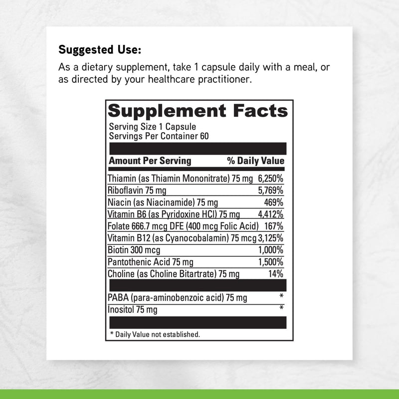 DAVINCI Labs B Complex-75 - Supports Relaxation and Proper Nerve Function* - Dietary Supplement with Niacin, Vitamin B6, B12, Biotin, Choline and More - Vegetarian - Gluten-Free - 60 Capsules