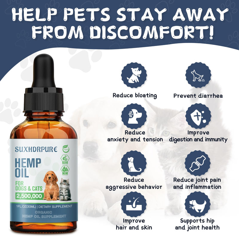 Hemp Oil for Dogs and Cats - Helps with Anxiety Pain Stress Sleep Arthritis Seizures Aggressive Relief - Support Hip Joint Health - Hemp Oil Drops Calming Treats (4 Pack)