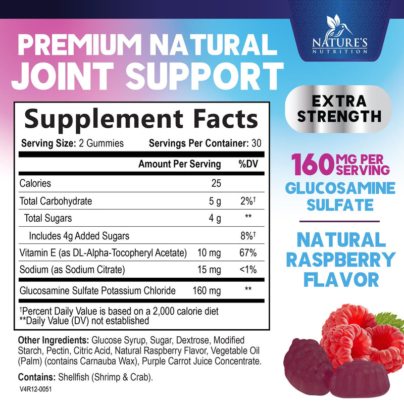 Joint Support Gummies - Glucosamine Plus Vitamin E Nature's Joint Support Supplement for Occasional Discomfort for Back, Knees & Hands - Cartilage & Joint Health & Flexibility Support - 60 Gummies 60 Count (Pack of 1)