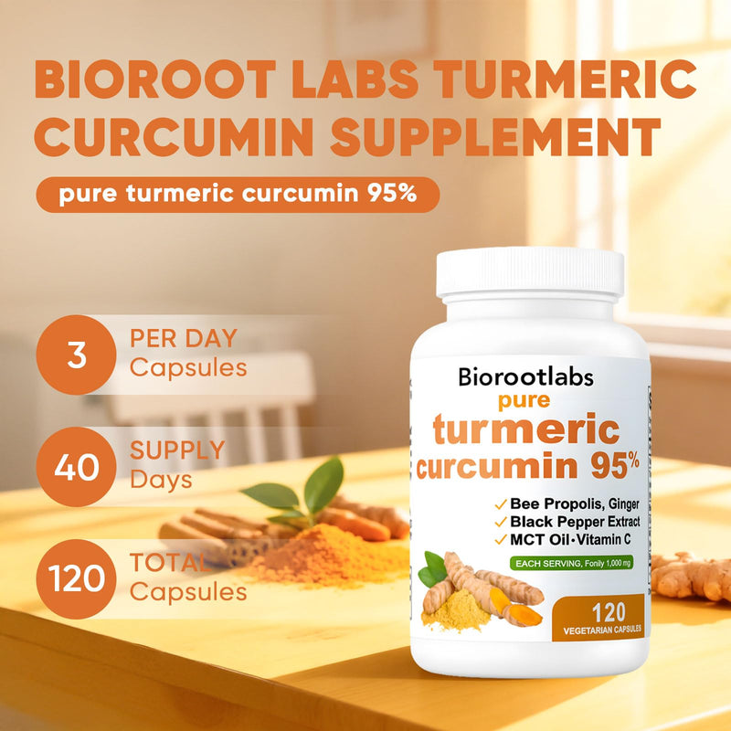 Biorootlabs Turmeric Curcumin Supplement 1000mg, Biorootlabs Pure Turmeric Curcumin 95, 6-in-1 Turmeric Curcumin Capsules with Bee Propolis, Ginger, Mct Oil, Fat Soluble Vitamin C & Black Pepper (2)