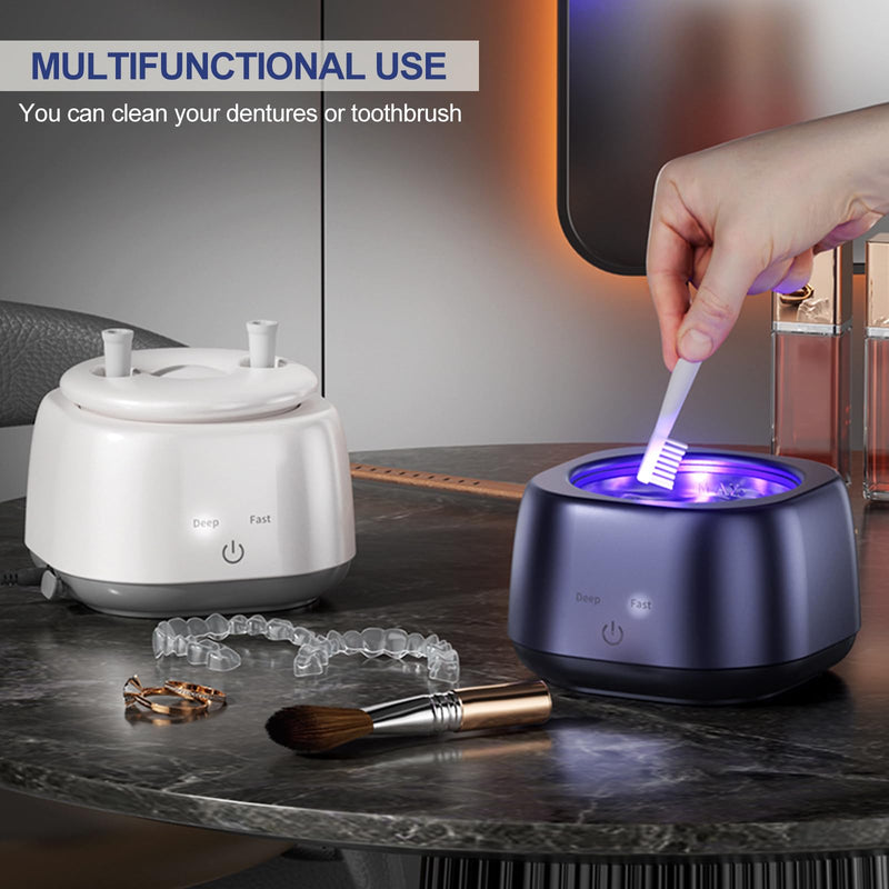Ultrasonic Retainer Cleaner Machine 48kHz Denture Cleaning Pod, 280ML Dental Deep Cleaning Pod for Dentures, Aligners, Invisalign, Mouth Guards, Night Guards, Jewelry, Toothbrush (White) white