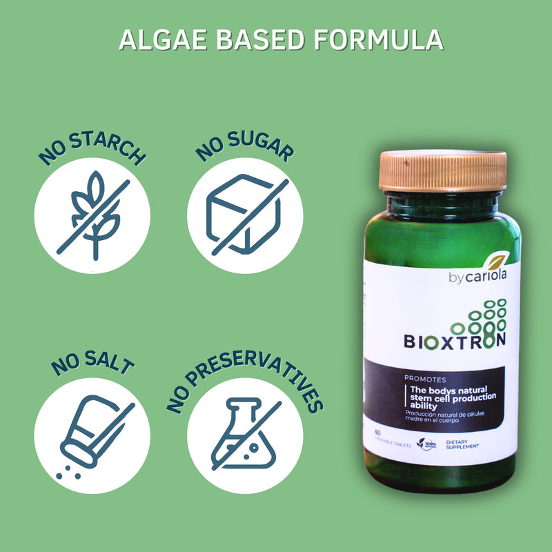 Bioxtron Natural Stem Cell Supplement Chewable Tablets - Spirulina, Chlorella, AFA - Supports Energy, Joint, Muscle, Immune Health - Stem Cell Regenerator - 60 Tablets (30 Servings) 60 Count (Pack of 1)