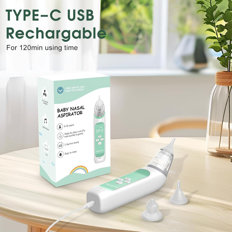 Electric Nose Suction for Baby,Baby Nose Aspirator with 3 Suction Levels and 3 Silicone Tips Fit 0-24 Months Infant ,Soothing Music & Light Distracts Help Toddler During Sick Days,Green. Green