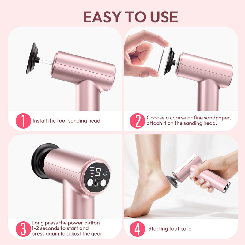 Electric Foot Callus Remover - 2 in 1 Rechargeable Electric Callus Remover for Feet, Pedicure Tools with 70pcs Sandpapers, Professional Foot Scrubber File for Dead Skin - Pink - BeesActive Australia