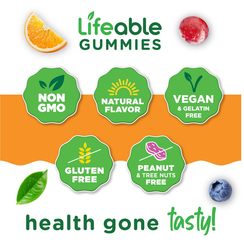 Lifeable Irish Sea Moss Gummies with Ashwagandha, for Women and Men, 60ct | With Bladderwrack and Burdock Root, for Thyroid Support, Immunity, Energy - Vegan, Gluten Free, Berry Flavor, No Fishy Taste