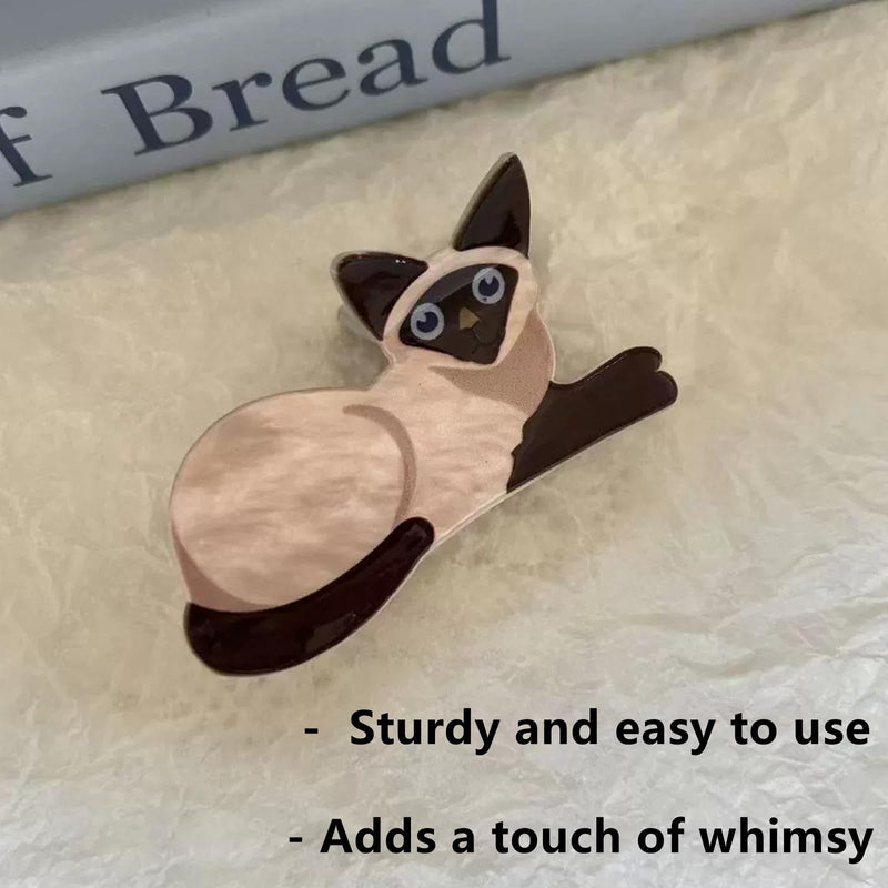 Cartoon Cats Hair Claw Skincare Hair Clip Hair Jaw Clip Elegant Wedding Party Styling Hair Clamp for Women Girls, Siamese cat