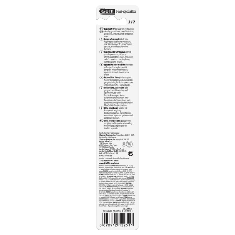 GUM Post-Surgical Toothbrush, 317MB, Super-Soft Bristles, Professional Sample, 6 Count