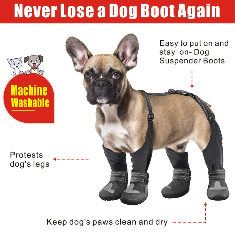 Idepet Dog Suspender Boots, Canada Pooch Tall Dog Boots Anti-Slip & Fall Waterproof Dog Shoes Leggings, Adjustable Suspender Boots for Dogs Winter Snow Rain Hiking Paws Protector(Black, 4) Black - BeesActive Australia